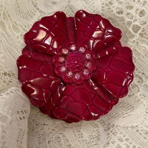 Vintage Brooch Bundle Red Flower, Brass Owl, White & Gold Leaf‎  Crown Trifari